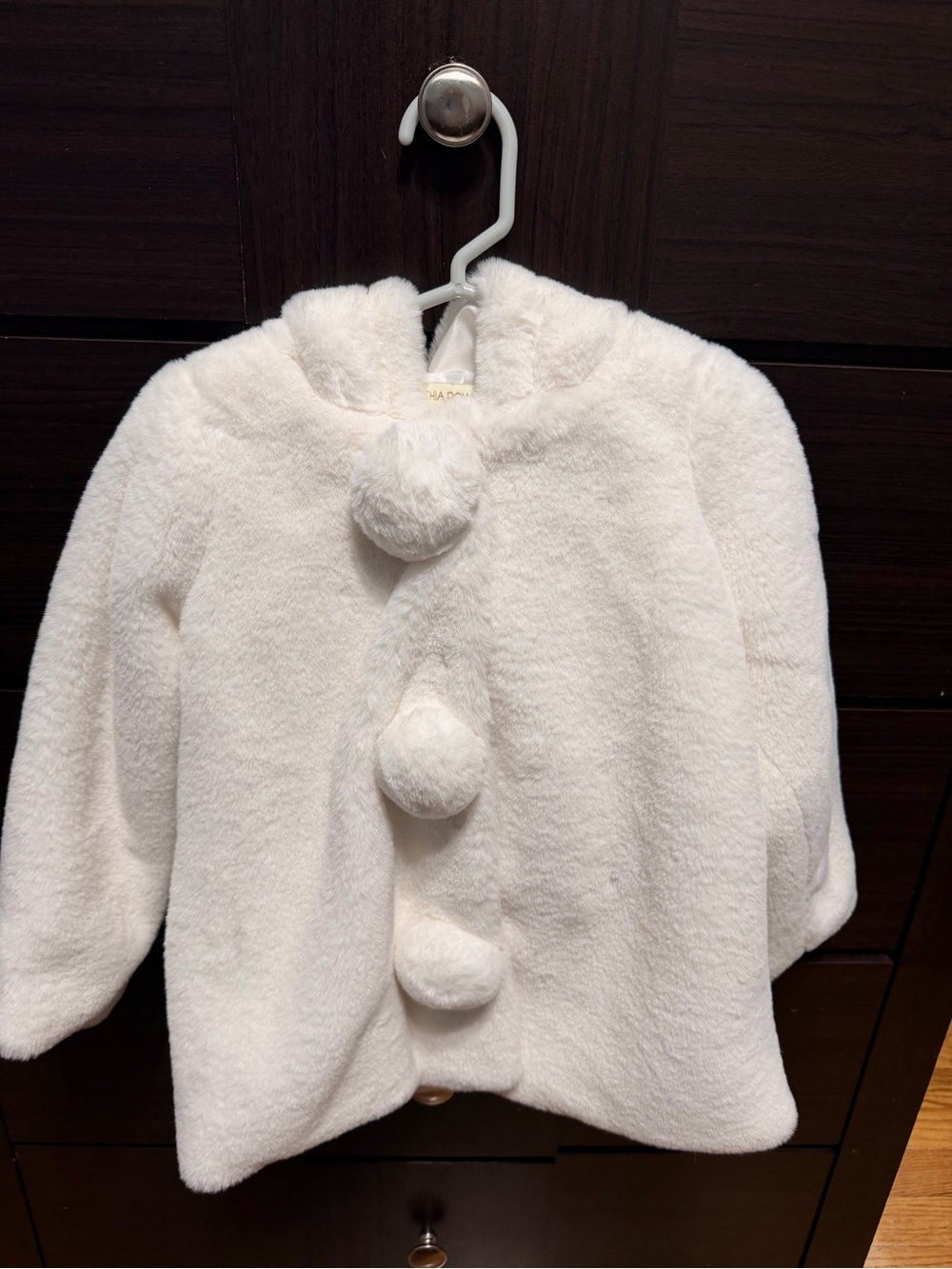 Cynthia Rowley Plush Hooded Puffer Coat with Pom Buttons - White